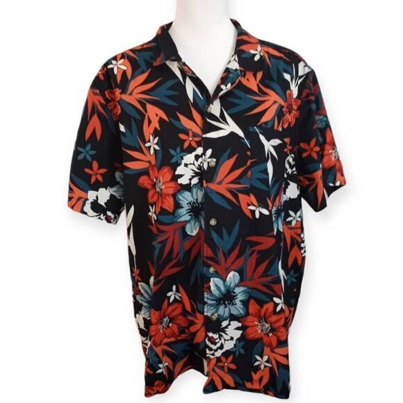 GOODFELLOW & CO BLACK & ORANGE FLORAL HAWAIIAN SHIRT SZ. XL EUC - Picture 1 of 6